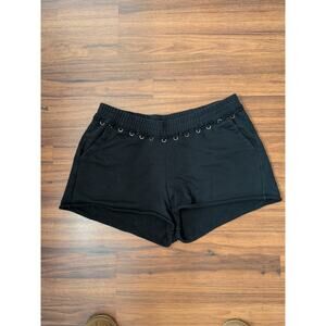 AllSaints Black Lounge Shorts Ring Detail Waist Soft Cotton Relaxed Fit Large